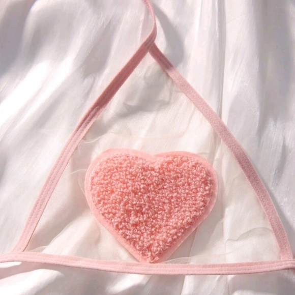 NWOT Pink Pastel Heart Sheer Panty Bra Lingerie Sexy G-string - Picture 4 of 5